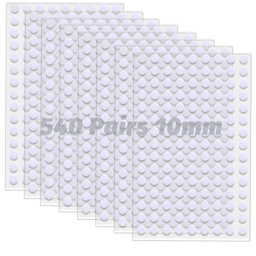 Jinpojun 1080 Stück Klettpunkte Selbstklebend 10 mm, 540 Paar Klett Klebepunkte, Schlaufe Punkte Self Adhesive Klebend Klettverschluss für Papier, Metall, Kunststoff, Glas, Leder (Weiß) von Jinpojun