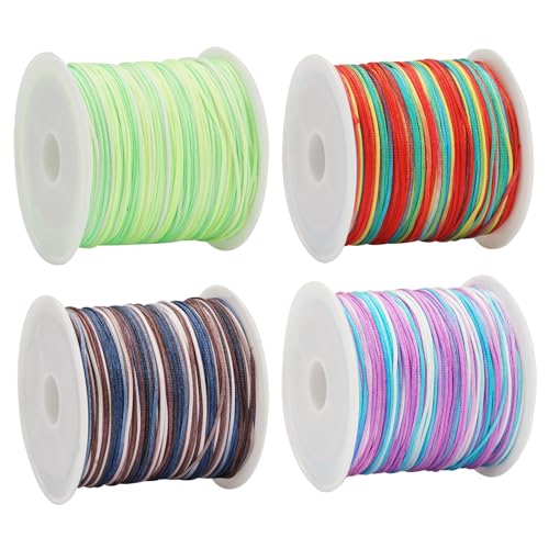 0.8mm x 45m Nylonfaden Nylonschnur, 4 Stück Geflochtene Nylonschnur Nylon-Regenbogenseil, Nylonschnur für Armbänder 0,8mm, Nylon Knotenschnur for Makramee Schmuck Halskette Armband Handwerk Bastel von Jinsion