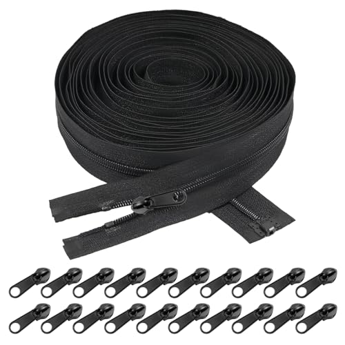 10m × 32mm Endlos Reißverschluss Schwarzer,#5 Nylon Reisverschluss Endloses,20 Metall Schieber Endlos Reissverschluss Mit Zipper,Reissverschluss Meterware für DIY-Näharbeiten an Taschen, Kleidung usw von Jinsion