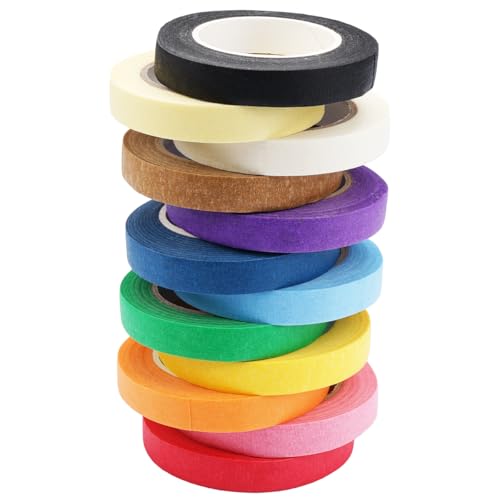 12 Rollen Klebeband Bunt, 10mm x 13m Kreppband Malerband, Masking Tape Farbiges Klebeband, Deko Klebeband Abdeckband, Painters Tape, Kreppklebeband Schmal für Scrapbooking, Wandkunst, Kunsthandwerk von Jinsion