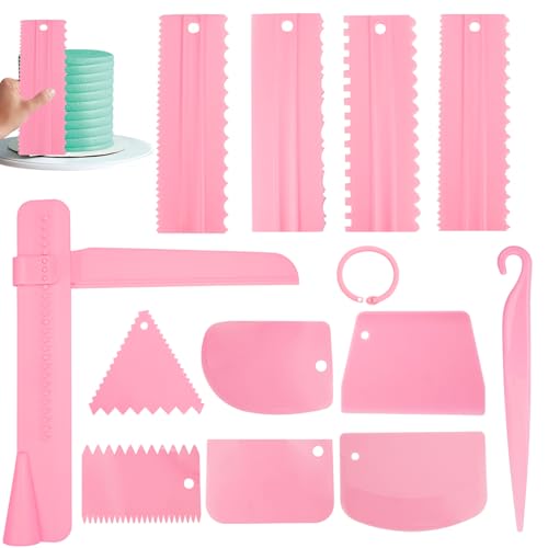 12 Stück Kuchenschaber,Tortenspachtel Plastik,Tortenschaber Kuchen Glätter Verstellbar Glatter Kuchenspachtel,Cake Scraper Set,Torten Schaber Kunststoff Tortenglätter für DIY Buttercreme Backwerkzeug von Jinsion