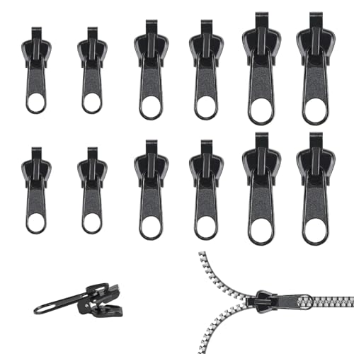 12 Stück Reißverschluss Schieber Ersatz, Fix Reißverschluss Zipper, Reissverschluss Reparatur Set in 3 Größen, Abnehmbare Zipper Ersatz, Universal Reißverschluss-Zipper für Jacken, Koffer, Rucksäcke von Jinsion