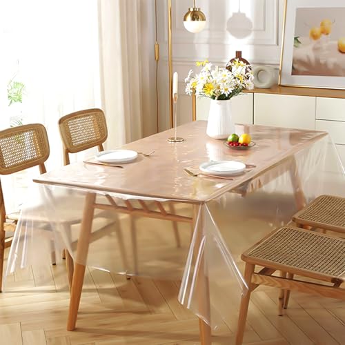 150 × 100 cm Tischdecke Abwaschbar Transparent,0.2 mm PVC Tischdecke TransparentWasserdicht, Tischdecke Durchsichtig Abwaschbar Fettdicht,Tisch Folie Transparent für Küche Zuhause Picknick Outdoor von Jinsion