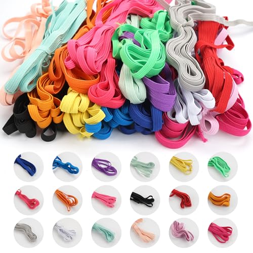 18 Farben Gummiband Nähen Bunte Flache Gummibänder Gummiband Breit Zum Nähen Gummilitze Elastisches Einfassband Elastic Band für DIY Handwerk Kleidung Nähzubehör Kleiderrock Taillenband (6 mm x 3 m) von Jinsion