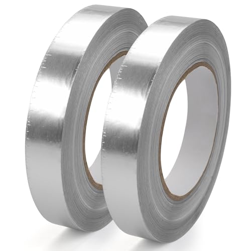 2 Rollen Alu Klebeband Hitzebeständig, 25mmx50m Aluminium Klebeband Selbstklebendes Aluminiumband, Silber Aluklebeband für Dämmung, Alu-klebeband für zum Metalloberflächen Abdichten & Ausbessern von Jinsion