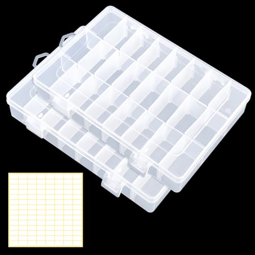 2 Stück Transparente Sortierboxen für Kleinteile,24 Fächer Sortierbox Kleinteile Organizer,Plastik Einstellbar Sortimentsboxen,Aufbewahrungsbox mit Deckel,für Ohrringen,Schmuck,Schrauben,Nähzubehör von Jinsion