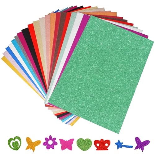 20 Blatt Glitzerpapier zum Basteln und Gestalten, A4 Bunt Glitzer Papier 21x29.7cm Glitterkarton Bastelpapier, 250g/m² Glitzer Bastelpapier für DIY Grußkarten Scrapbooking Handwerk, 20 Farben von Jinsion