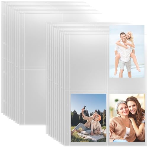 20 Stück Fotohüllen Din A4 Postkarten Transparent Postkartenhüllen Fotokartenhüllen für A4 4 Ringbuch 4 Fächer Folie Klarsichtfolien Postkartenhüllen für Familien Hochzeits Fotoalbum (10,4 x 15,4 cm) von Jinsion