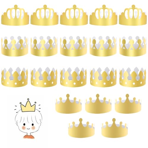 20 Stück Goldene Papierkronen für Kinder und Erwachsene,Verstellbare Geburtstagskrone Papier,Gold Kronenhut Partyhüte,Papier König Kronen Set,DIY Party Crown für Geburtstagsfeiern,Babypartys,Jubiläen von Jinsion