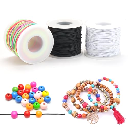 3 Rollen Gummiband für Armbänder,1 mm Elastisches Band für Armbänder,Armband Schnur für Perlen,Faden für Armbänder,Gummischnur,Perlenschnur,Gummifaden für DIY Schmuckherstellung Bastelarbeiten von Jinsion