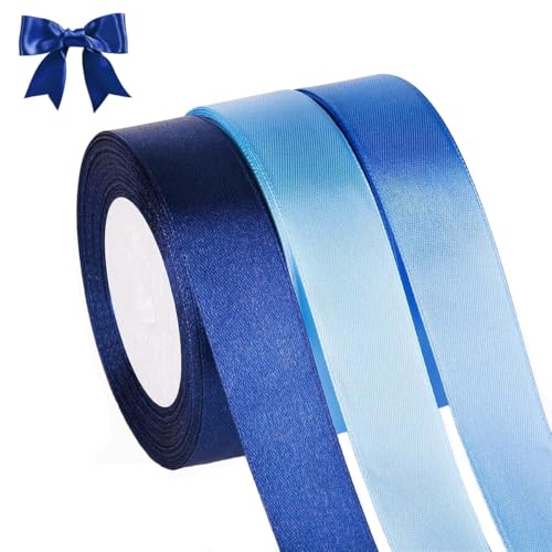 3 Rollen Schleifenband Blau 25mm, 22m Geschenkband Blau Satinband,Seidenband Dekoband,Blaues Schleifenbänder Satinbänder,Geschenkbänder Breit Blau für Geschenkverpackung,Brautstrauß,Dekoration von Jinsion