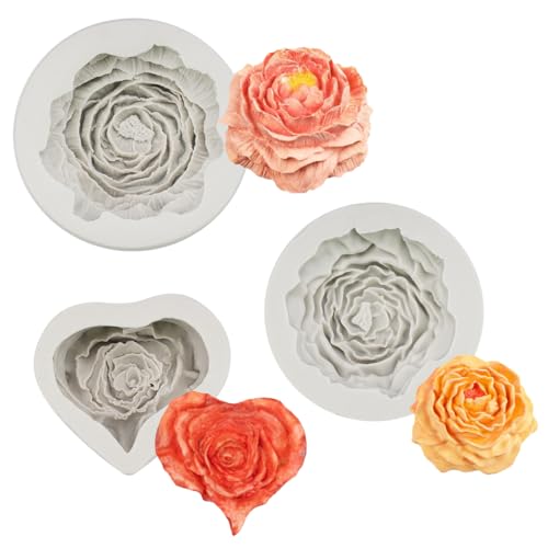 3 Stück Silikonform Blumen, Kerzen Formen Silikon Rosen Nelke Pfingstros, Silikon Formen zum Gießen Blumen, Kerzenform Blume Kerzengießformen, Silikonform Kerzen für Seife Backen Handgemachte von Jinsion