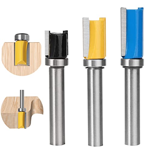 3 stück Bündigfräser 8mm Schaft, Bündigfräser Kugellager Oben, Kopierfräser, Nutfräser Router Bit, Bearing Flush Trim Bit, Profifräser Bündigfräser, für Holzbearbeitung Trimm Carving und Nutfräsen von Jinsion