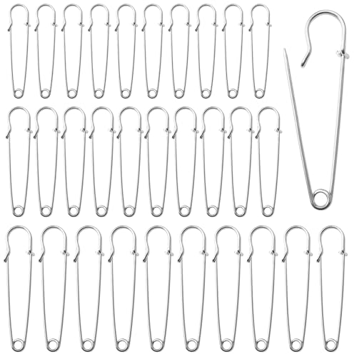 30 Stück Große Sicherheitsnadeln Set, 50/60/70mm Heavy Duty Safety Pins Langlebig Rostbeständig Large Safety Pins, Metall Sicherheitsnadel für Bastelarbeiten, Kleidung, Leder, Decken, Wirkwaren von Jinsion