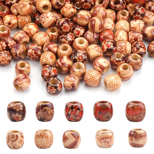 300 Stück Holzperlen Natur, 12mm Perlen mit großem Loch, Holz Perlen, Perlen Basteln, Perlen Runde, Makramee Perlen, Edelsteine zum Auffädeln für DIY Armband Halskette Schmuckherstellung, Partys von Jinsion