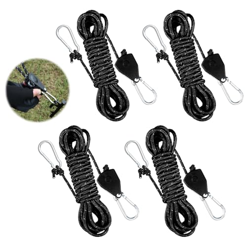 4 Stück Abspannseile mit Seilspanner, 4m x 4mm Einstellbare Seil Ratsche mit Haken, Camping Seil mit Spanner, Reflektierende Seilratsche, Windfestes Seil, Zeltschnur Leuchtend für Zelte,Sonnensegel von Jinsion