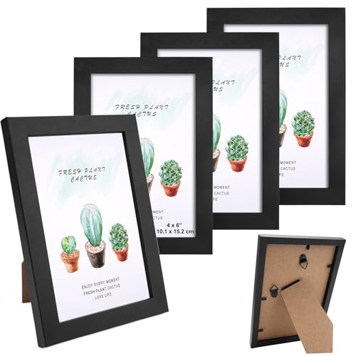 4er Set Bilderrahmen 10x15 cm,Schwarz MDF-Holz Fotorahmen 10x15 mit Transparente Acrylplatte,Schwarze Bilderrahmen Set,Horizontal oder Vertikal Photo Frame für Wandbehänge oder Tischdekoration von Jinsion