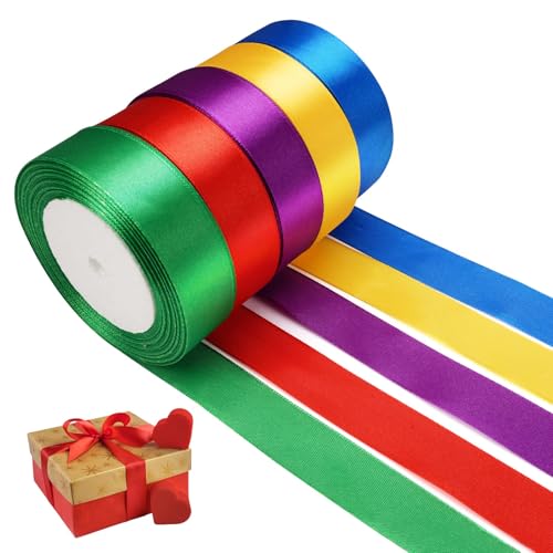 5 Rollen Geschenkbänder Breit -125m x 25mm, Satinband Bunt Seidenband Geschenkband zum Verpacken von Geschenken, Blumen, Basteln und Festliche Dekorationen(25m/pro Volumen) von Jinsion