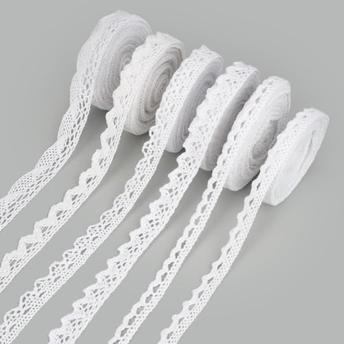 6 Rollen Spitzenband, 30 Yards Weiß Spitzenband Rolle Creme Spitzenborte Baumwolle Häkelspitze Trim Spitzenbesatz Vintage Spitzenband Häkelspitze Trimmen für DIY Nähen Handwerk Hochzeit Dekoration von Jinsion