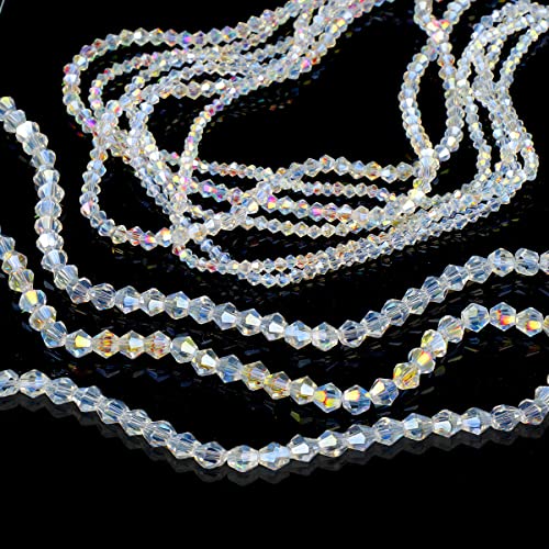 890 Stück Facettierte Glasperlen 2mm 3mm 4mm 6mm, Perlen zum Basteln, Glasperlen zum Auffädeln Crystal AB, Armband Set Selber Machen, Perlenset Schmuckperlen für DIY Armbänder Halskette Ohrringe von Jinsion