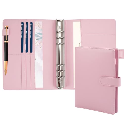 A5 Binder PU Leder Notizbuch Binder A5 Budget Binder A5 Ringbuch Nachfüllbar Lnnenpapier 6 Loch Organizer A5 für A5 Füllpapier, für Schule Büro Und Reisearbeit (Rosa, Lnnenpapier Nicht Enthalten) von Jinsion