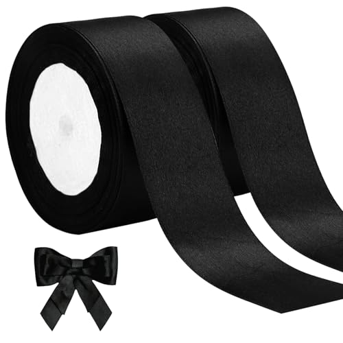 Achwarzes Geschenkband 40 MM,22m x 2 Rollen Schleifenband Schwarz,Schwarzes Band,Stoffband Schwarz,Geschenkband Breit Schwarz,Band Schwarz für Hochzeit Geburtstag Geschenkverpackung Weihnachtsband von Jinsion