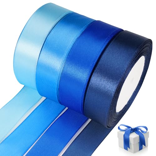 Geschenkband Blau,4 Rollen Satinband Blau 25 mm x 22 m,Schleifenband Blau,Satinbänder Hellblau,Himmelblau,Marineblau,Dunkelblau,Blaues Geschenkband für Geschenkverpackung,Kunsthandwerk,Blumenstrauß von Jinsion