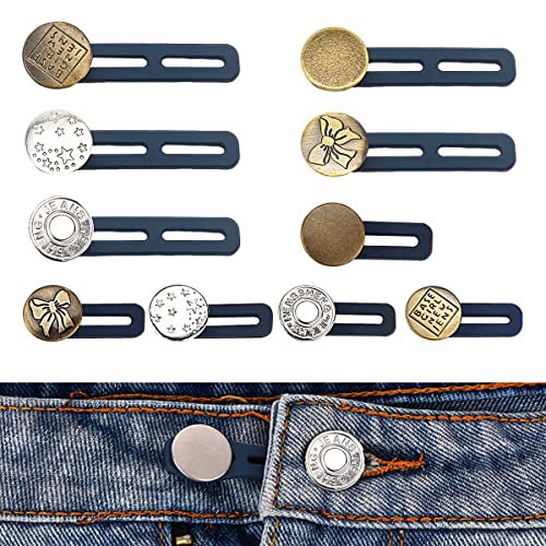 Jinsion 10 Stück Hosenbunderweiterung Knöpfe, Knopfverlängerung für Hosen, Metall Knopf Taille Extender Elastischen, Taillenverlängerung für Damen und Herren, Abnehmbare Hosenknopf Verlängerung von Jinsion