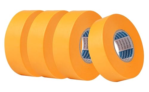 Jinsion 4 Rollen Kreppband Malerband, 24 mm x 50 m Goldband Klebeband, Goldband zum Streichen, Abklebeband Maler, Painters Tape, Selbstklebendes Malerband, Abklebeband für Maler,Lackieren,Renovieren von Jinsion