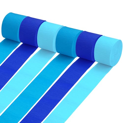 Jinsion 6 Rollen Bunt Krepppapier, 4.5 cm x 25 m Kreppbänder Blau, Hintergrund Luftschlangen Papier, Crepe Paper Bastelkrepp für Party Dekoration und Handarbeiten Papierkunst von Jinsion