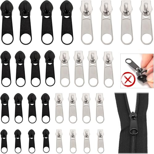 32 Stück Reißverschluss Schieber Ersetzen, #3#5#8#10 Reisverschluss Ersatz Zipper, Universal Fix Reißverschluss Zipper, Abnehmbare Metall Reißverschluss Zipper für Mantel, Rucksack, Koffer, Schlafsack von Jinsion