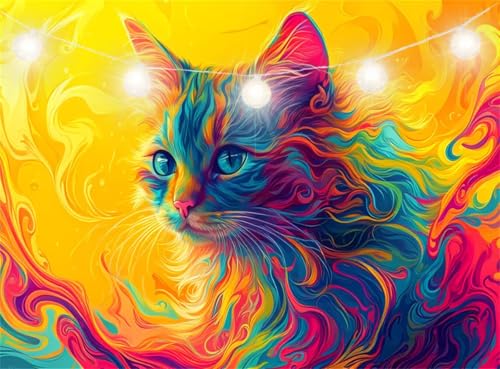 Diamond Painting Kinder Abstrakt, Diamant Painting Bilder Katze Diamond Paintings Set, Daiments Paintings Erwachsene, DIY Crystal Art Pictures Embroidery Cross Stitch, Home Wall Decor 60x80cm JI-122 von Jinycoon