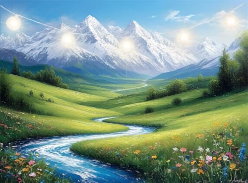 Diamond Painting Kinder Berg, Diamant Painting Bilder Wiese Diamond Paintings Set, Daiments Paintings Erwachsene, DIY Full Drill Crystal Art Pictures Embroidery Cross Stitch,Home Decor 80x110cm JI-492 von Jinycoon