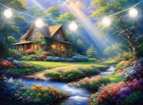 Diamond Painting Kinder Wald, Diamant Painting Bilder Häuser Diamond Paintings Set, Daiments Paintings Erwachsene, DIY Crystal Art Pictures Embroidery Cross Stitch, Home Wall Decor 100x130cm JI-514 von Jinycoon