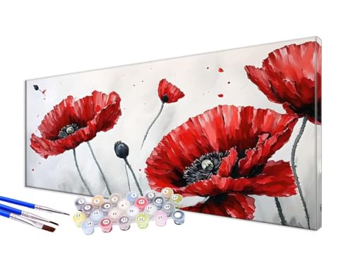 Malen Nach Zahlen Blume Malen Nach Zahlen Erwachsene Groß XXL 100x200cm, DIY Handgemalt Ölgemälde Bastelset Kit für Anfänger mit 3 Feinen Pinseln und Acrylfarbe, Zimmer Deko, Ohne Rahmen, Mohn JC-596 von Jinycoon