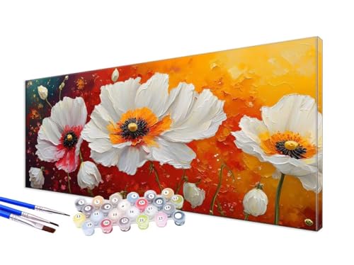 Malen Nach Zahlen Blume Malen Nach Zahlen Erwachsene Groß XXL 30x60cm,DIY Handgemalt Ölgemälde Bastelset Kit für Anfänger mit 3 Feinen Pinseln und Acrylfarbe,Zimmer Deko,Ohne Rahmen,Mohn (1) JC-632 von Jinycoon