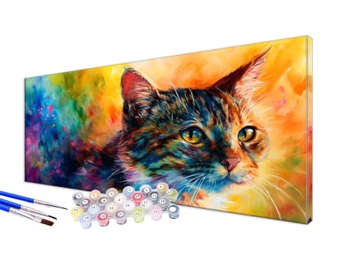 Malen Nach Zahlen Bunt Malen Nach Zahlen Erwachsene Groß XXL 100x220cm, DIY Handgemalt Ölgemälde Bastelset Kit für Anfänger mit 3 Feinen Pinseln und Acrylfarbe, Zimmer Deko, Ohne Rahmen, Katze JC-222 von Jinycoon