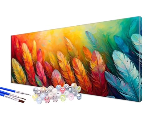 Malen Nach Zahlen Bunt Malen Nach Zahlen Erwachsene Groß XXL 50x100cm, DIY Handgemalt Ölgemälde Bastelset Kit für Anfänger mit 3 Feinen Pinseln und Acrylfarbe, Zimmer Deko, Ohne Rahmen, Feder JC-640 von Jinycoon