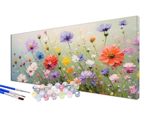 Malen Nach Zahlen Bunt Malen Nach Zahlen Erwachsene XXL 50x100cm,DIY Handgemalt Ölgemälde Bastelset Kit für Anfänger mit 3 Feinen Pinseln und Acrylfarbe,Zimmer Deko,Ohne Rahmen,Chrysantheme JC-694 von Jinycoon