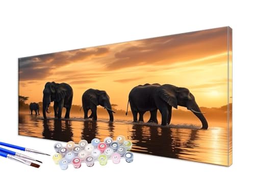 Malen Nach Zahlen Elefant Malen Nach Zahlen Erwachsene Groß XXL 60x120cm, DIY Handgemalt Ölgemälde Bastelset Kit für Anfänger mit 3 Feinen Pinseln und Acrylfarbe, Zimmer Deko, Ohne Rahmen, Tier JC-144 von Jinycoon