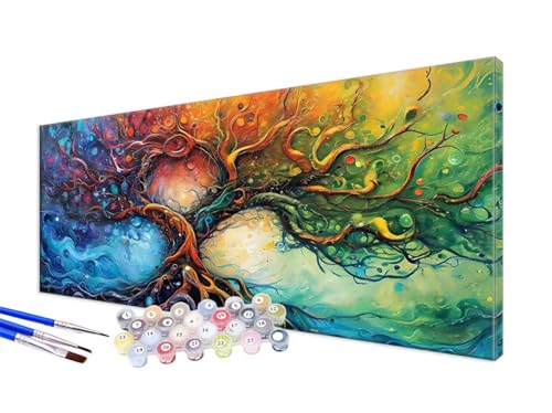 Malen Nach Zahlen Erwachsene Anlage Malen Nach Zahlen Baum DIY Handgemalt Ölgemälde Kit Paint by Numbers Bastelset mit 3 - Pinseln und Acrylfarbe,Deko Wohnzimmer,Geschenk,Ohne Rahmen 100x220cm JC-17 von Jinycoon