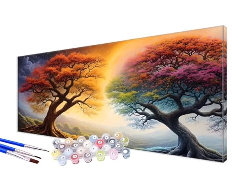 Malen Nach Zahlen Erwachsene Baum Malen Nach Zahlen Pflanzen (1) DIY Handgemalt Ölgemälde Kit Paint by Numbers Bastelset mit 3 - Pinseln und Acrylfarbe, Deko Wohnzimmer, Ohne Rahmen 30x60cm JC-631 von Jinycoon