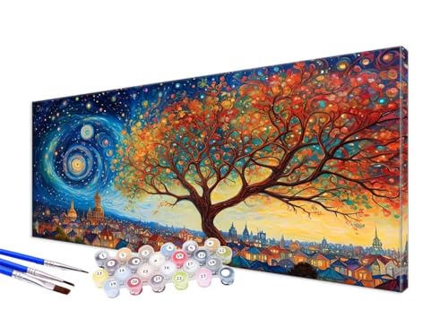 Malen Nach Zahlen Erwachsene Baum Malen Nach Zahlen Strudel DIY Handgemalt Ölgemälde Kit Paint by Numbers Bastelset mit 3 - Pinseln und Acrylfarbe,Deko Wohnzimmer,Geschenk,Ohne Rahmen 100x220cm JC-579 von Jinycoon