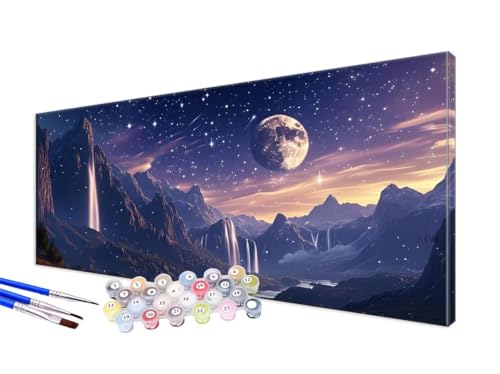 Malen Nach Zahlen Erwachsene Berg Malen Nach Zahlen Mond (1) DIY Handgemalt Ölgemälde Kit Paint by Numbers Bastelset mit Pinseln und Acrylfarbe,Deko Wohnzimmer,Geschenk,Ohne Rahmen 100x200cm JC-653 von Jinycoon