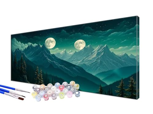 Malen Nach Zahlen Erwachsene Berg Malen Nach Zahlen Mond DIY Handgemalt Ölgemälde Kit Paint by Numbers Bastelset mit 3 - Pinseln und Acrylfarbe, Deko Wohnzimmer, Geschenk, Ohne Rahmen 100x200cm JC-15 von Jinycoon