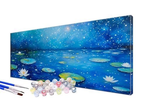 Malen Nach Zahlen Erwachsene Blume Malen Nach Zahlen Lotusblatt DIY Handgemalt Ölgemälde Kit Paint by Numbers Bastelset mit 3 - Pinseln und Acrylfarbe, Deko Wohnzimmer, Ohne Rahmen 60x120cm JC-699 von Jinycoon