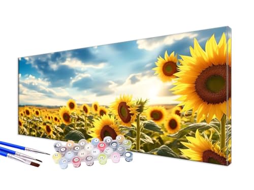 Malen Nach Zahlen Erwachsene Blume Malen Nach Zahlen Sonnenblume DIY Handgemalt Ölgemälde Kit Paint by Numbers Bastelset mit 3 - Pinseln und Acrylfarbe, Deko Wohnzimmer, Ohne Rahmen 30x60cm JC-595 von Jinycoon