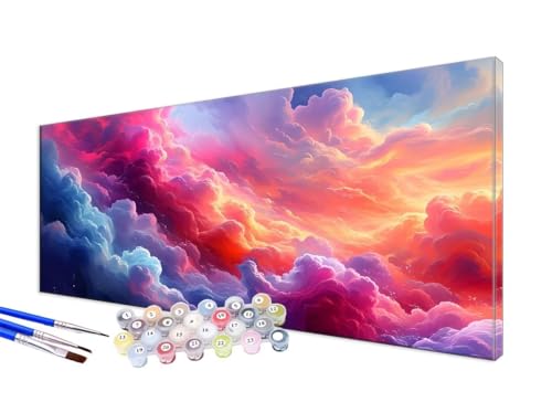 Malen Nach Zahlen Erwachsene Bunt Malen Nach Zahlen Wolken DIY Handgemalt Ölgemälde Kit Paint by Numbers Bastelset mit 3 - Pinseln und Acrylfarbe,Deko Wohnzimmer,Geschenk,Ohne Rahmen 100x200cm JC-581 von Jinycoon