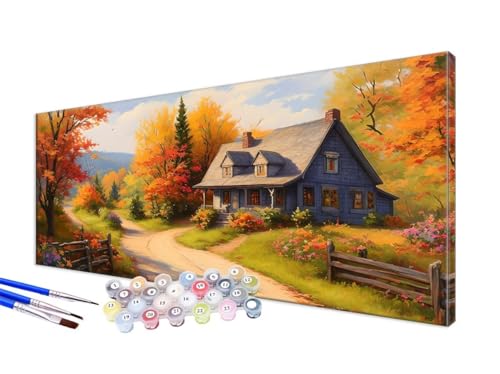 Malen Nach Zahlen Erwachsene Herbst Malen Nach Zahlen Häuser DIY Handgemalt Ölgemälde Kit Paint by Numbers Bastelset mit 3 - Pinseln und Acrylfarbe,Deko Wohnzimmer,Geschenk,Ohne Rahmen 70x140cm JC-67 von Jinycoon