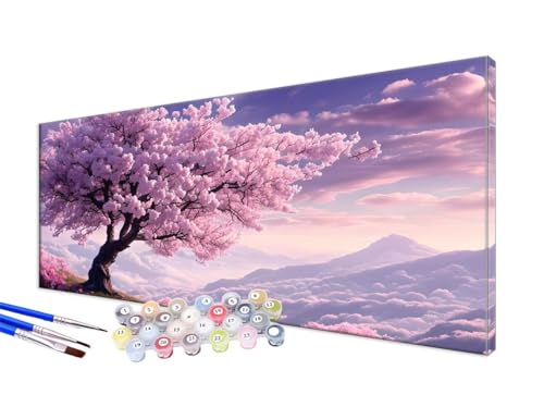 Malen Nach Zahlen Erwachsene Landschaft Malen Nach Zahlen Kirschblüten DIY Handgemalt Ölgemälde Kit Paint by Numbers Bastelset mit 3 - Pinseln und Acrylfarbe,Deko Wohnzimmer,Ohne Rahmen 20x40cm JC-599 von Jinycoon